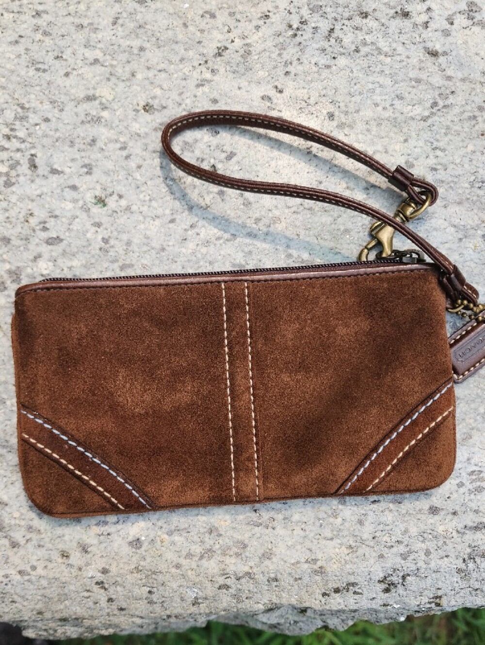 Coach Brown Suede Wristlet with White Stitching - Picture 6 of 10